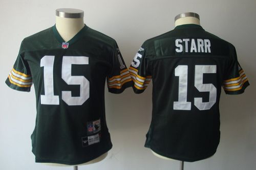 Packers #15 Bart Starr Green Women's Throwback Team Color Stitched NFL Jersey - Click Image to Close